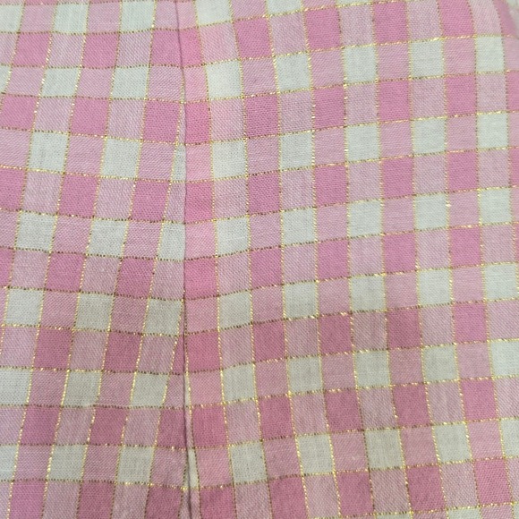 Vintage Y2K Lapis Pink Gingham Skirt Small Belted Gold Metallic Plaid Coquette - Picture 6 of 10